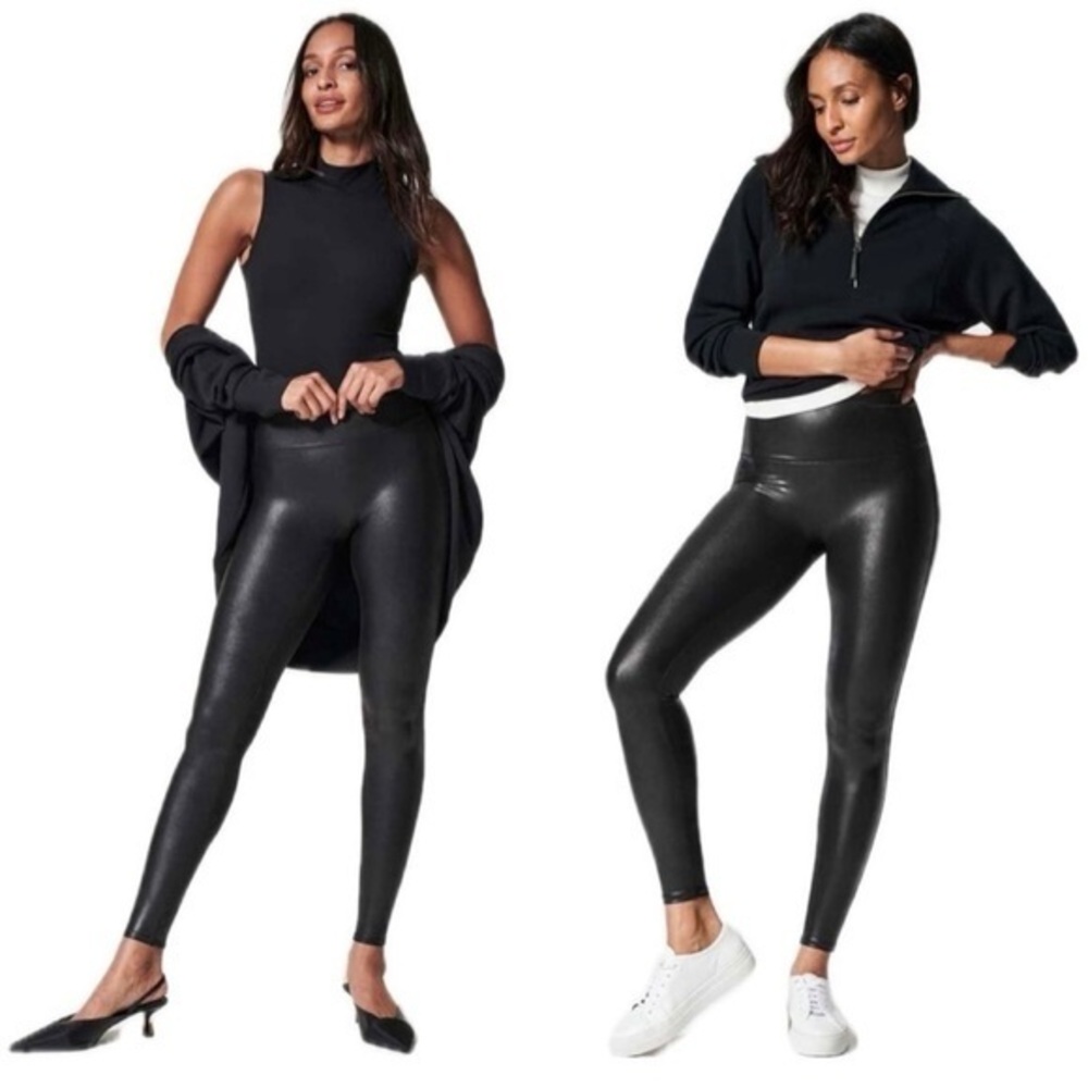 SPANX Faux Leather Black Leggings Size Medium
